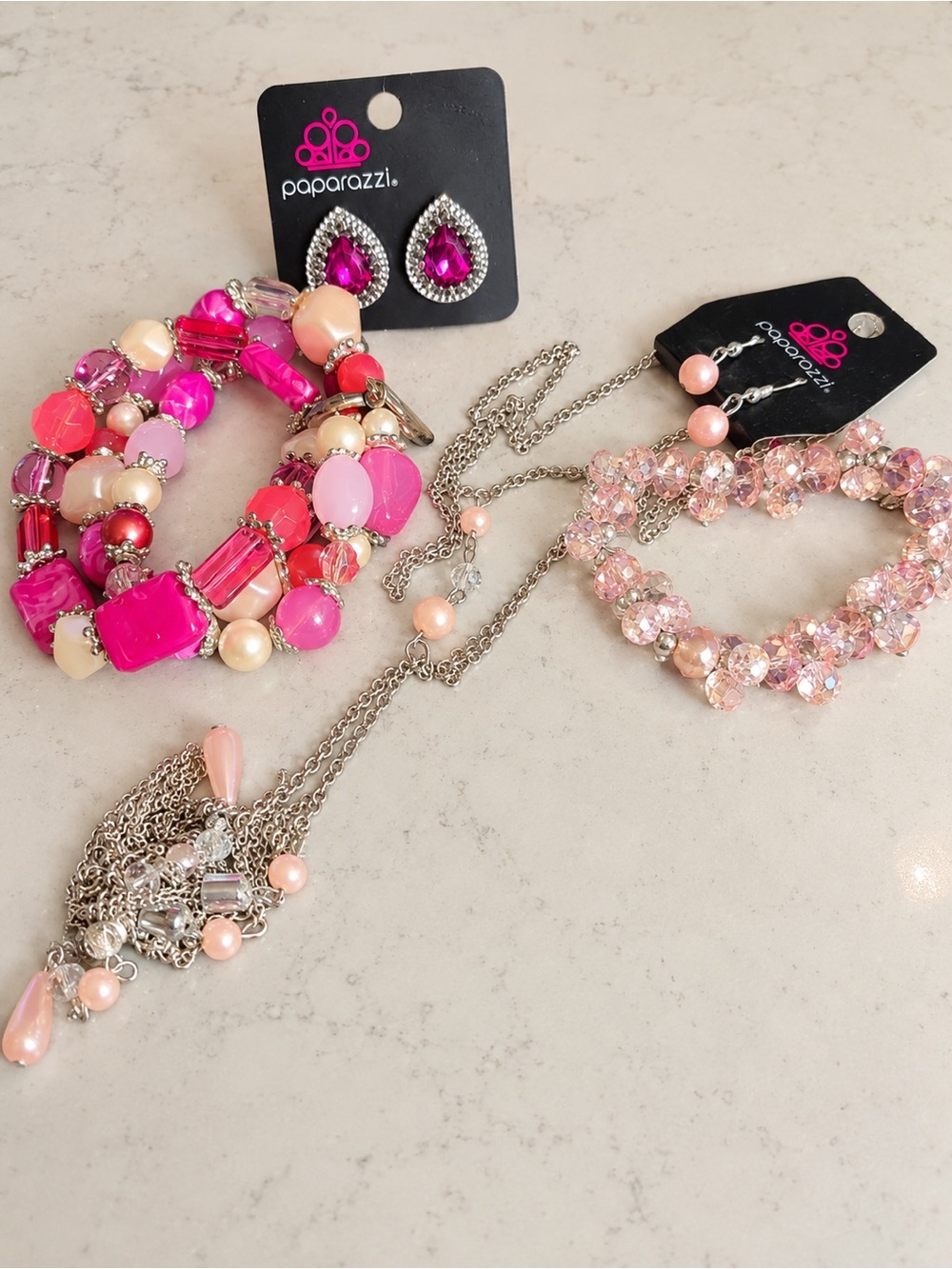 Pink Jewelry Lot Genuine Lucite Bracelet Paparazzi Necklace Earrings